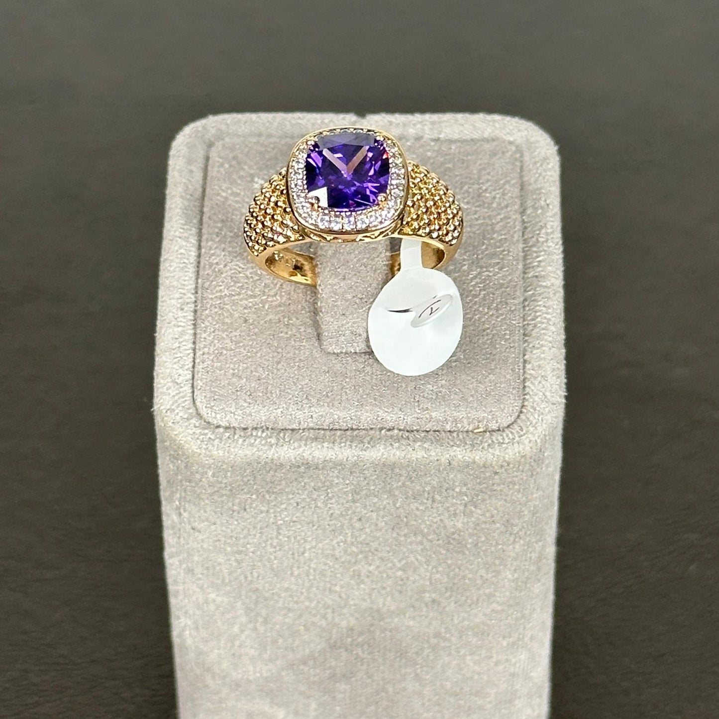 Xuping Rose Gold Numaralı Zirkon Mor Taşlı Kare Model Yüzük
