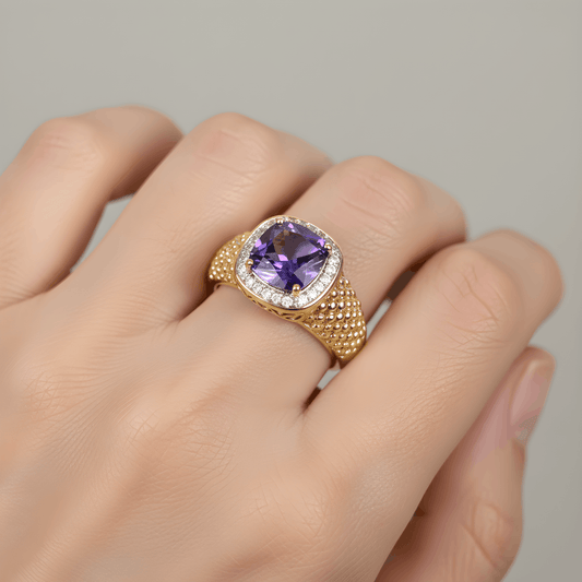 Xuping Rose Gold Numaralı Zirkon Mor Taşlı Kare Model Yüzük 7