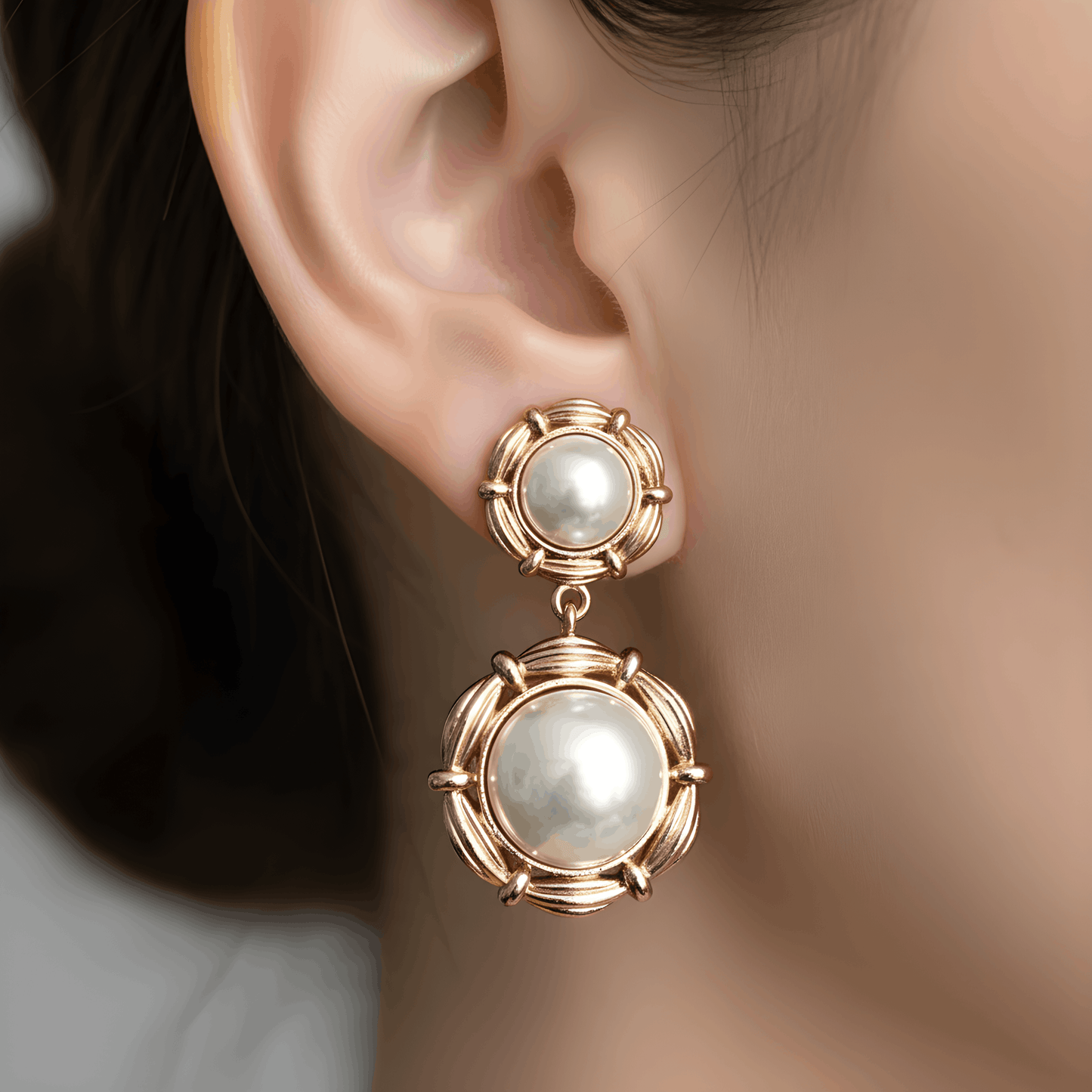 Xuping Rose İki Yuvarlak İnci Küpe Rose Gold