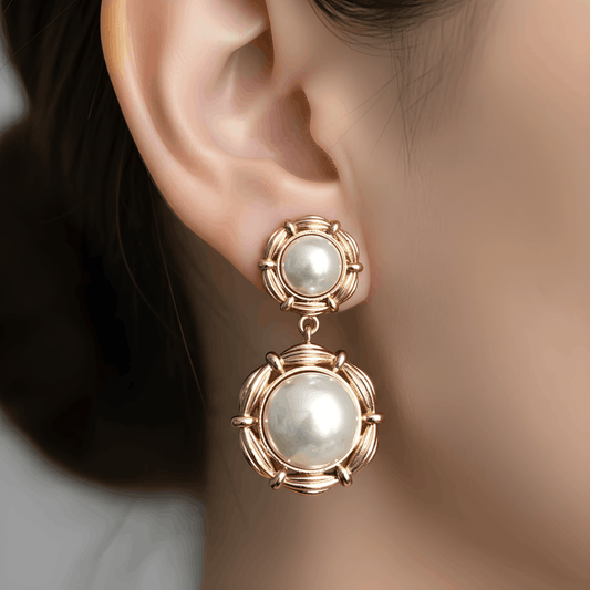 Xuping Rose İki Yuvarlak İnci Küpe Rose Gold